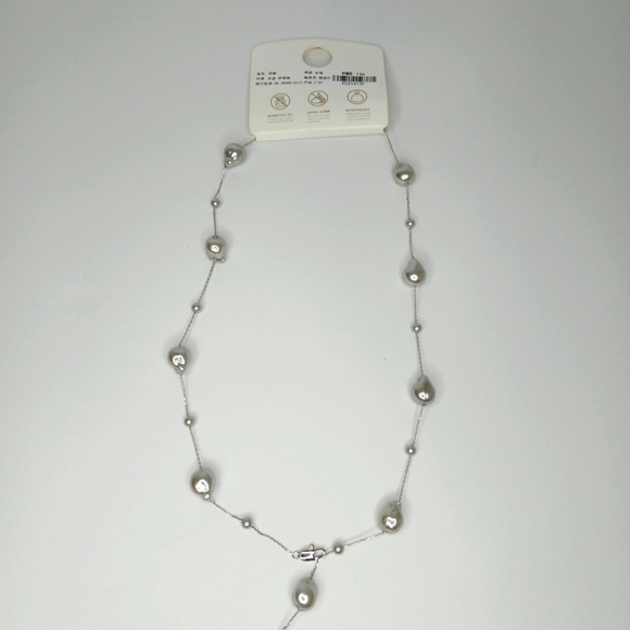 Pearl Necklace Silver Coating Mini Faux Pearls Stainless Steel - Picture 4 of 7